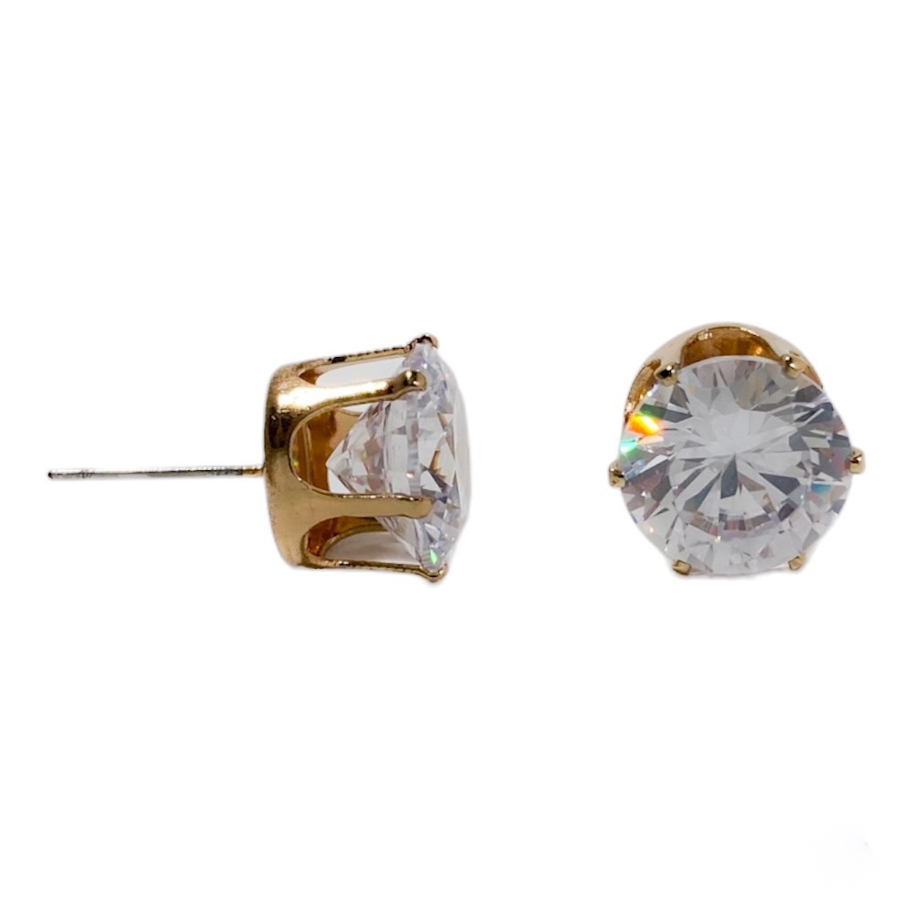 Gold Large Cubic Zirconia Stud Earrings